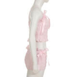 EVE Bow Lace Ruffled Shorts Set GLRF-WDS35972