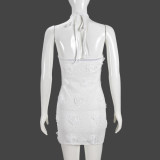 EVE Solid Color Halterneck Backless Mini Dress GNZD-32293DBY
