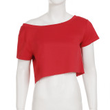 EVE Solid Color Slash Neck Sport Crop Tops GLRF-MAS30069
