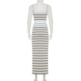 EVE Knits Stripe Sling Tops And Long Skirts 2 Piece Set GLRF-32847