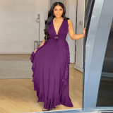 EVE Plus Size V Neck Ruffles Maxi Dress NNWF-8084