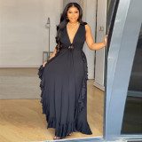 EVE Plus Size V Neck Ruffles Maxi Dress NNWF-8084