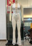 EVE Lace V Neck Tie Up Backless Jumpsuit GOLB-SU3648