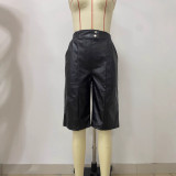 EVE Casual Leather Solid Color Fifth Pants LSD-2400