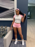 EVE Contrast Color Short Sleeve T Shirt Two Piece Shorts Set SFY-733
