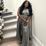 EVE Plus Size Sleeveless Press Pleated Big Swing Maxi Dress NNWF-6079