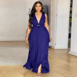 EVE Plus Size V Neck Ruffles Maxi Dress NNWF-8084