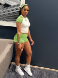 EVE Contrast Color Short Sleeve T Shirt Two Piece Shorts Set SFY-733