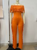 EVE Short Sleeve Tassel Slim Solid Jumpsuit LSD-2464