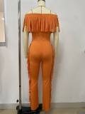 EVE Short Sleeve Tassel Slim Solid Jumpsuit LSD-2464