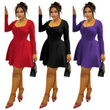 EVE Plus Size Solid Color Long Sleeve Midi Dress NNWF-8087