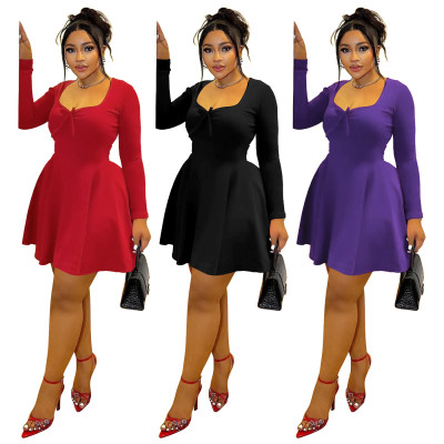 EVE Plus Size Solid Color Long Sleeve Midi Dress NNWF-8087
