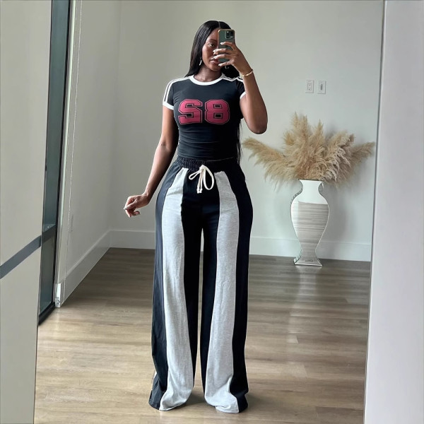 EVE Color Block Patchwork Loose Straight Pants LSD-2490