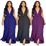 EVE Plus Size V Neck Ruffles Maxi Dress NNWF-8084
