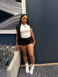 EVE Contrast Color Short Sleeve T Shirt Two Piece Shorts Set SFY-733