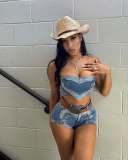 EVE Sexy Wrap Chest Top Denim Two Piece Short Set NYF-8191