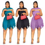 EVE Plus Size Solid Color Ruffles Mini Dress NNWF-8085