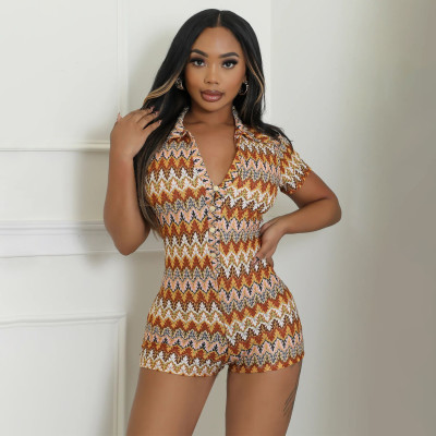 EVE Wave Pattern Color Stripes Slim Romper YF-20169