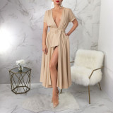 EVE Solid Color V Neck Split Maxi Dress YF-20099