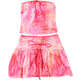 EVE Bow Printed Sheath Lace-Up Skirt Set XEF-K25S71450