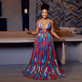 EVE Sexy Sling Backless Colorful Print Maxi Dress BY-7377