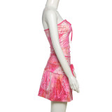 EVE Bow Printed Sheath Lace-Up Skirt Set XEF-K25S71450
