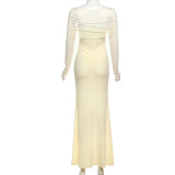 EVE Solid Color Long Sleeve Mesh Maxi Dress XEF-K25D71346