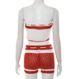 EVE Knits Contrast Color Wrap Chest Two Piece Shorts Set GDSF-D25ST195