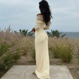 EVE Solid Color Long Sleeve Mesh Maxi Dress XEF-K25D71346