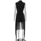 EVE Lapel Neck Sleeveless Solid Color Bodysuit Skirt Suit GDSF-D25ST152