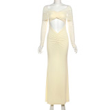 EVE Solid Color Long Sleeve Mesh Maxi Dress XEF-K25D71346