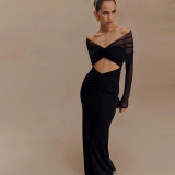 EVE Solid Color Long Sleeve Mesh Maxi Dress XEF-K25D71346