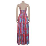 EVE Sexy Sling Backless Colorful Print Maxi Dress BY-7377