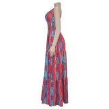 EVE Sexy Sling Backless Colorful Print Maxi Dress BY-7377