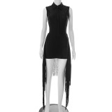 EVE Lapel Neck Sleeveless Solid Color Bodysuit Skirt Suit GDSF-D25ST152