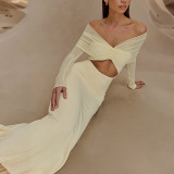 EVE Solid Color Long Sleeve Mesh Maxi Dress XEF-K25D71346