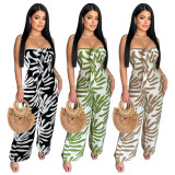 EVE Print Wrap Chest Loose Wide Leg Jumpsuit YF-20171
