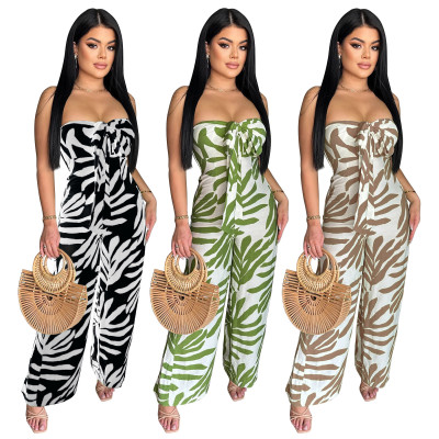 EVE Print Wrap Chest Loose Wide Leg Jumpsuit YF-20171