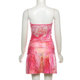 EVE Bow Printed Sheath Lace-Up Skirt Set XEF-K25S71450