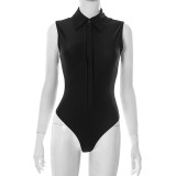 EVE Lapel Neck Sleeveless Solid Color Bodysuit Skirt Suit GDSF-D25ST152
