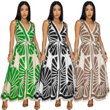 EVE Sleeveless Deep V Neck Print Maxi Dress YF-20167