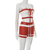 EVE Knits Contrast Color Wrap Chest Two Piece Shorts Set GDSF-D25ST195
