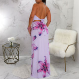 EVE Sexy Print Tie Up Backless Maxi Dress YF-20210