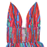 EVE Sexy Sling Backless Colorful Print Maxi Dress BY-7377