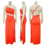 EVE Solid Color Slash Neck Backless Split Maxi Dress YF-20195