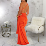 EVE Solid Color Slash Neck Backless Split Maxi Dress YF-20195