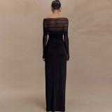 EVE Solid Color Long Sleeve Mesh Maxi Dress XEF-K25D71346