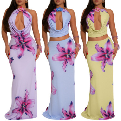 EVE Sexy Print Tie Up Backless Maxi Dress YF-20210