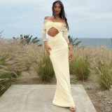 EVE Solid Color Long Sleeve Mesh Maxi Dress XEF-K25D71346