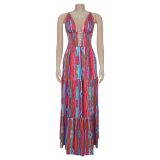EVE Sexy Sling Backless Colorful Print Maxi Dress BY-7377